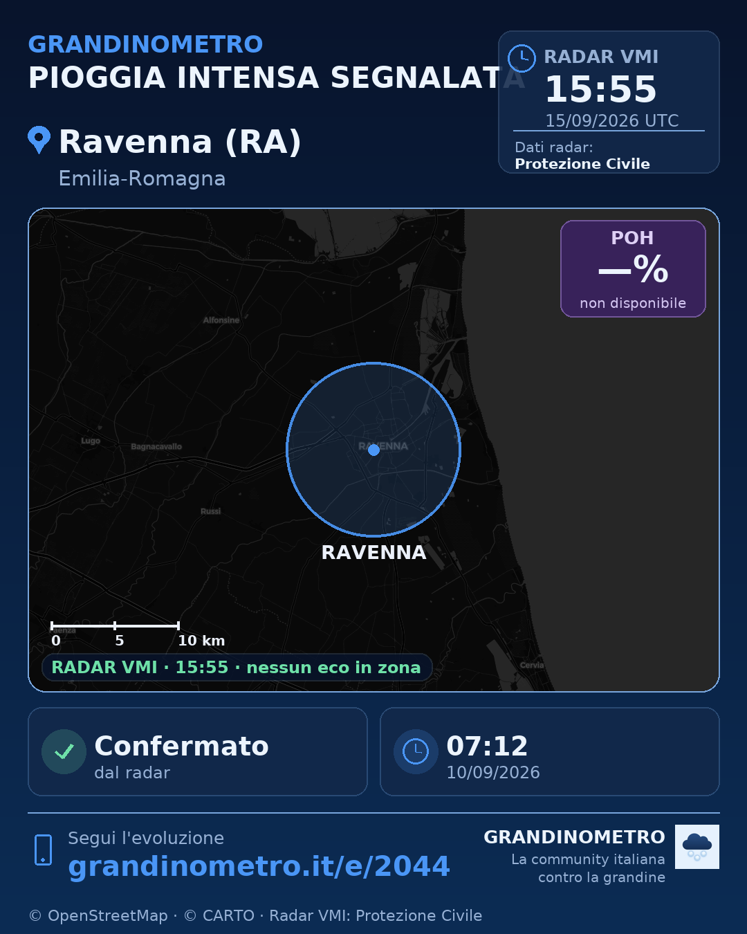 Mappa dell'evento: pioggia intensa a Ravenna (RA)