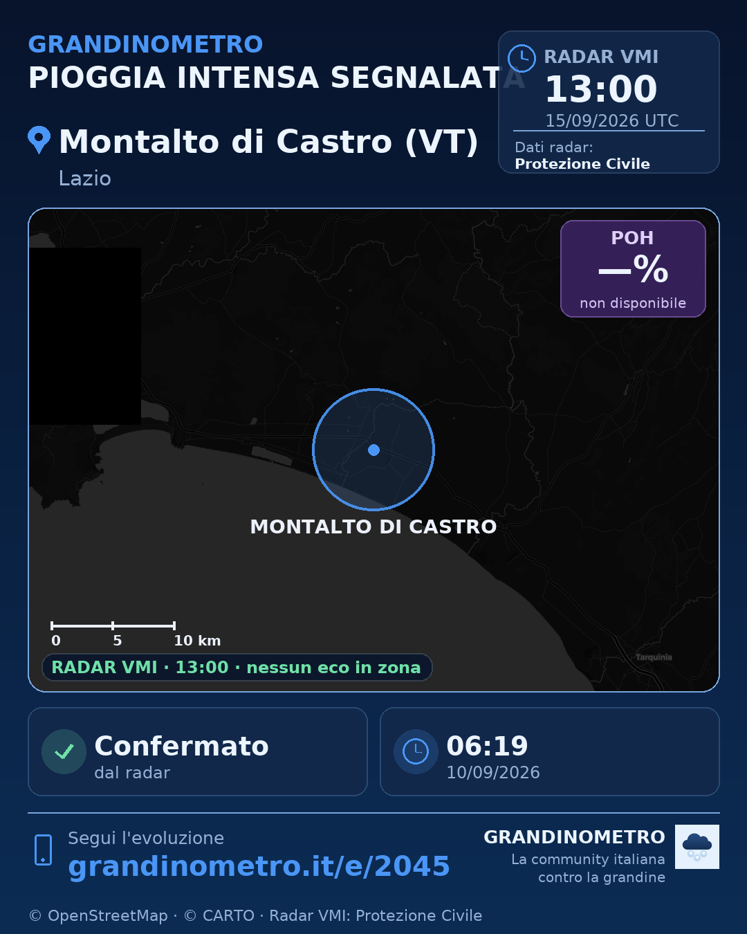 Mappa dell'evento: pioggia intensa a Montalto di Castro (VT)