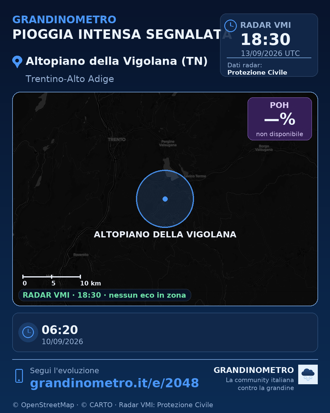 Mappa dell'evento: pioggia intensa ad Altopiano della Vigolana (TN)