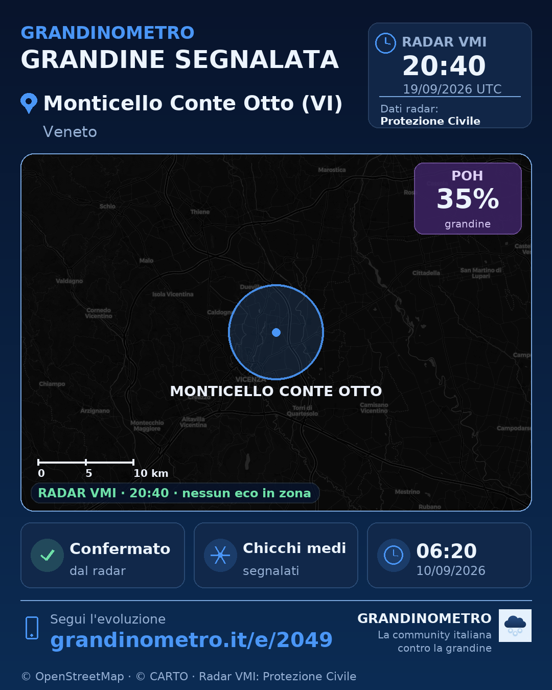 Mappa dell'evento: grandine a Monticello Conte Otto (VI)