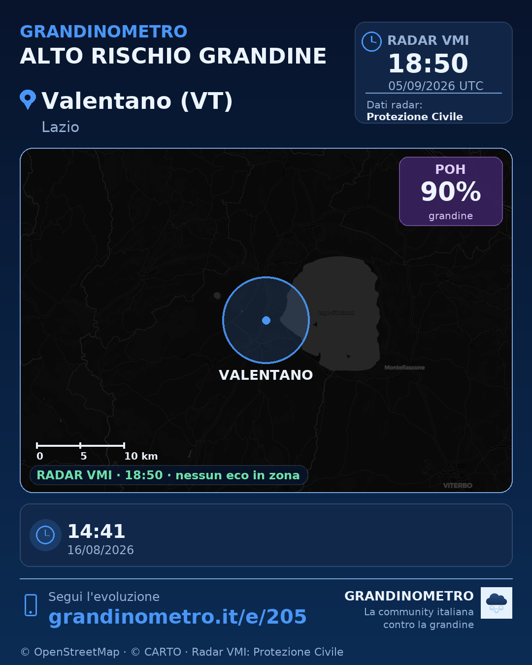 Mappa dell'evento: grandine a Valentano (VT)