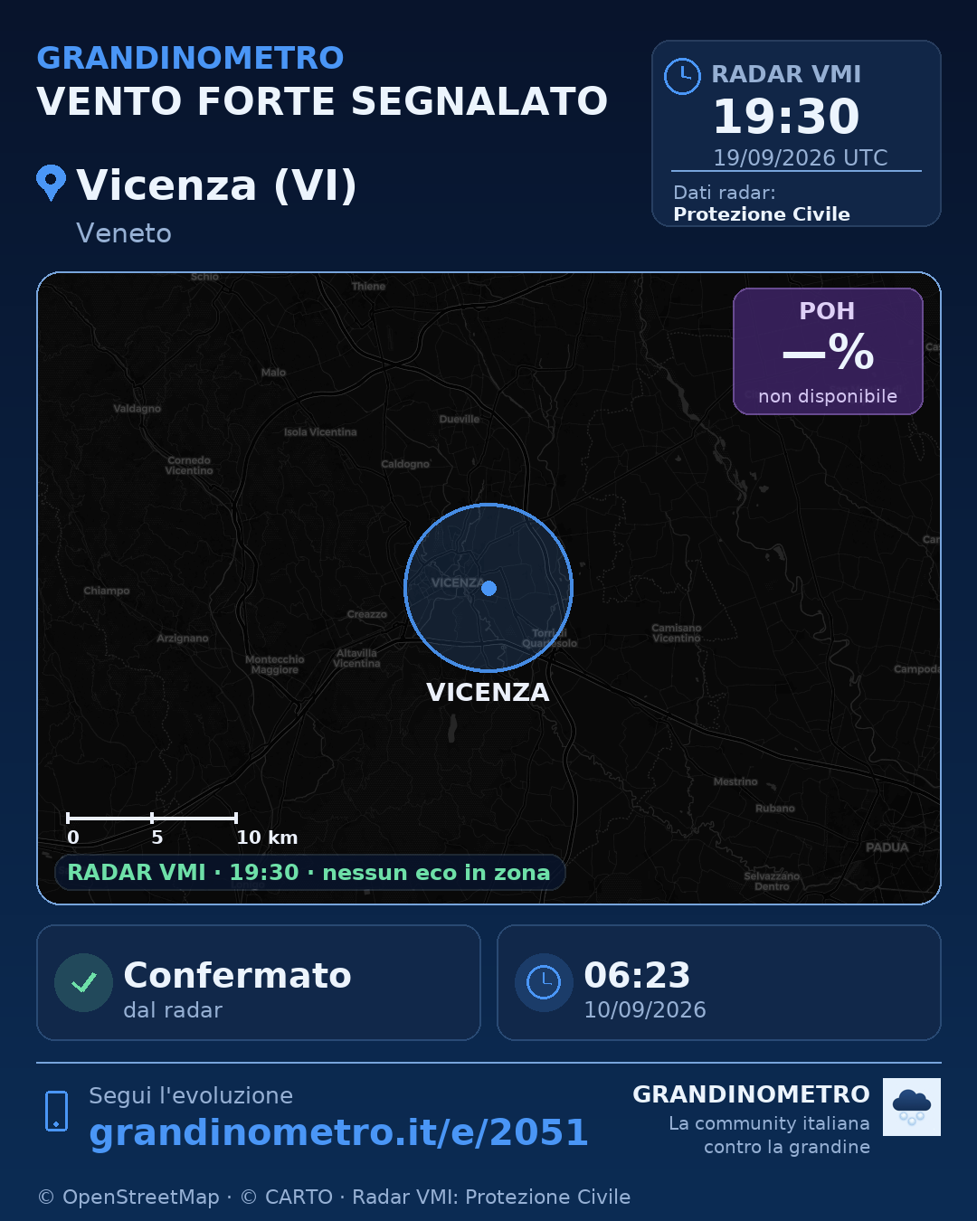 Mappa dell'evento: vento forte a Vicenza (VI)