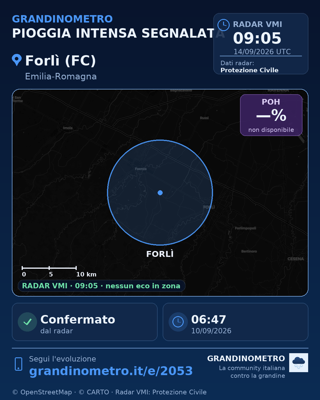 Mappa dell'evento: pioggia intensa a Forlì (FC)