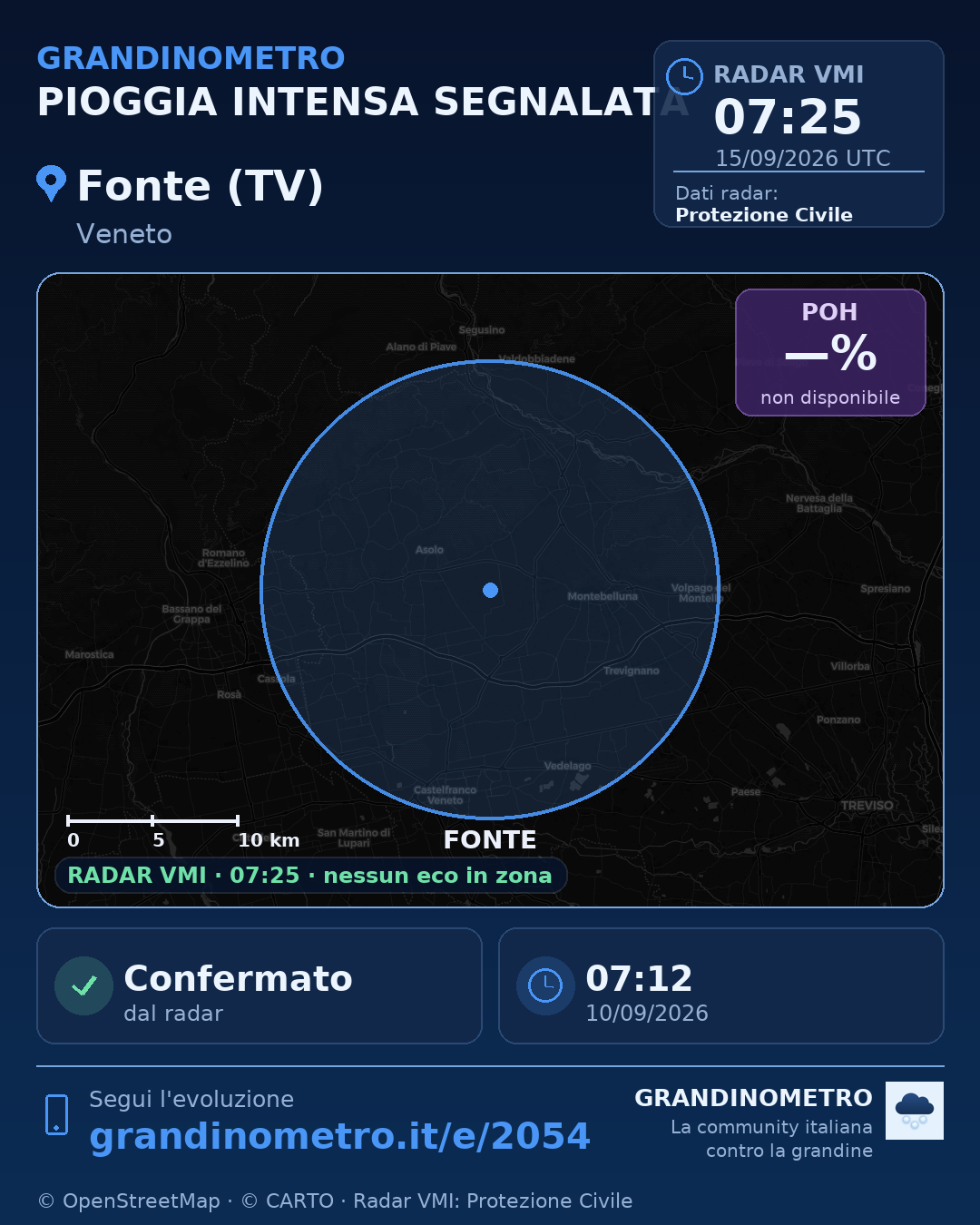 Mappa dell'evento: pioggia intensa a Fonte (TV)