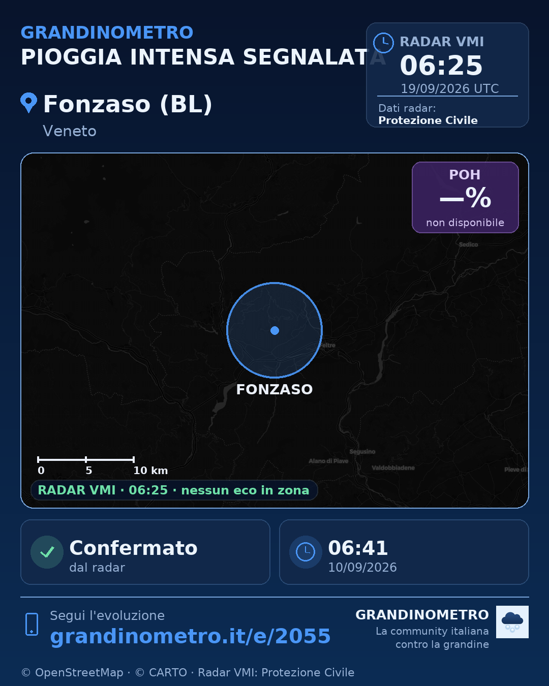 Mappa dell'evento: pioggia intensa a Fonzaso (BL)