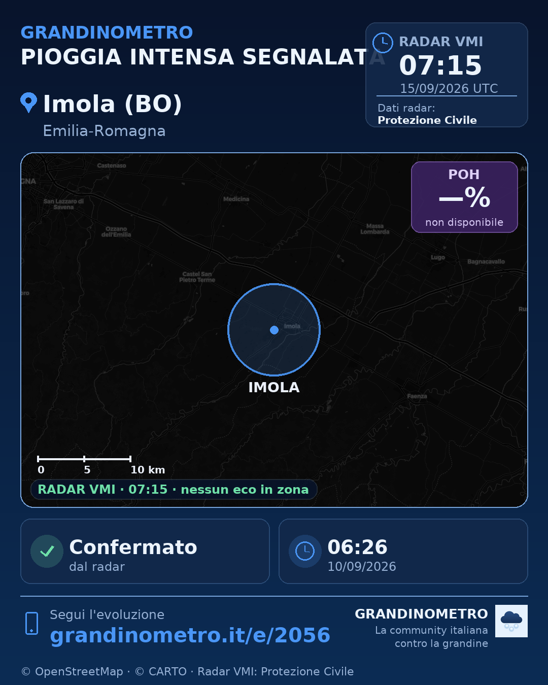 Mappa dell'evento: pioggia intensa a Imola (BO)