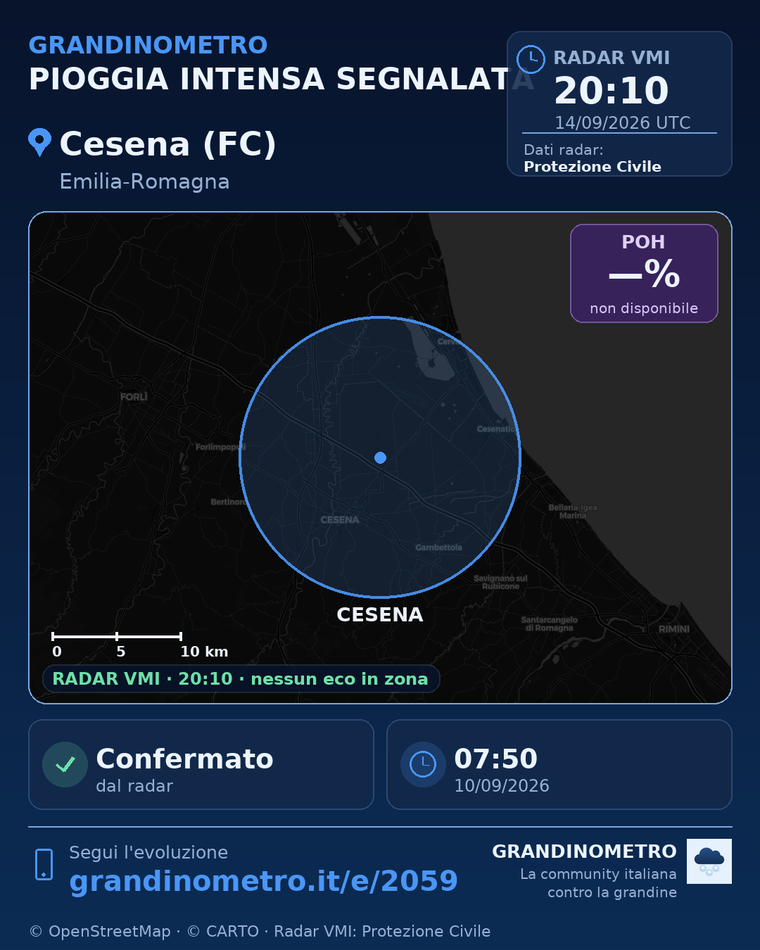 Mappa dell'evento: pioggia intensa a Cesena (FC)
