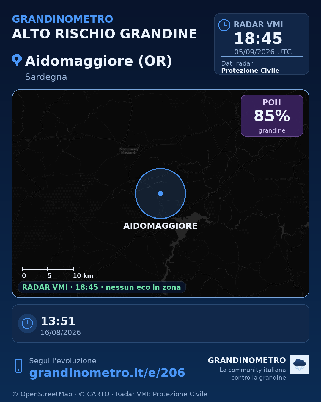 Mappa dell'evento: grandine ad Aidomaggiore (OR)