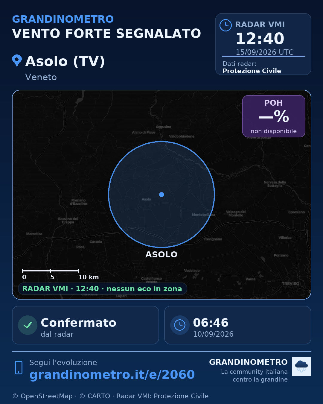 Mappa dell'evento: vento forte ad Asolo (TV)