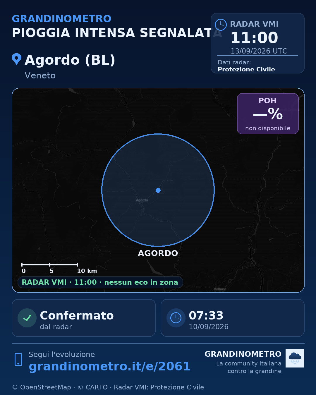 Mappa dell'evento: pioggia intensa ad Agordo (BL)