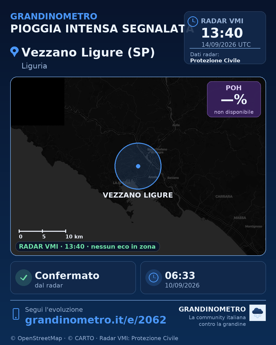 Mappa dell'evento: pioggia intensa a Vezzano Ligure (SP)