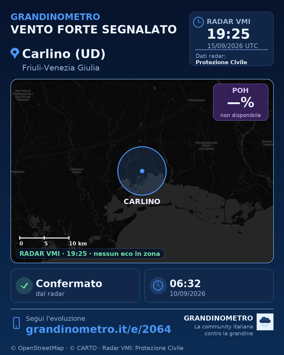Mappa dell'evento: vento forte a Carlino (UD)