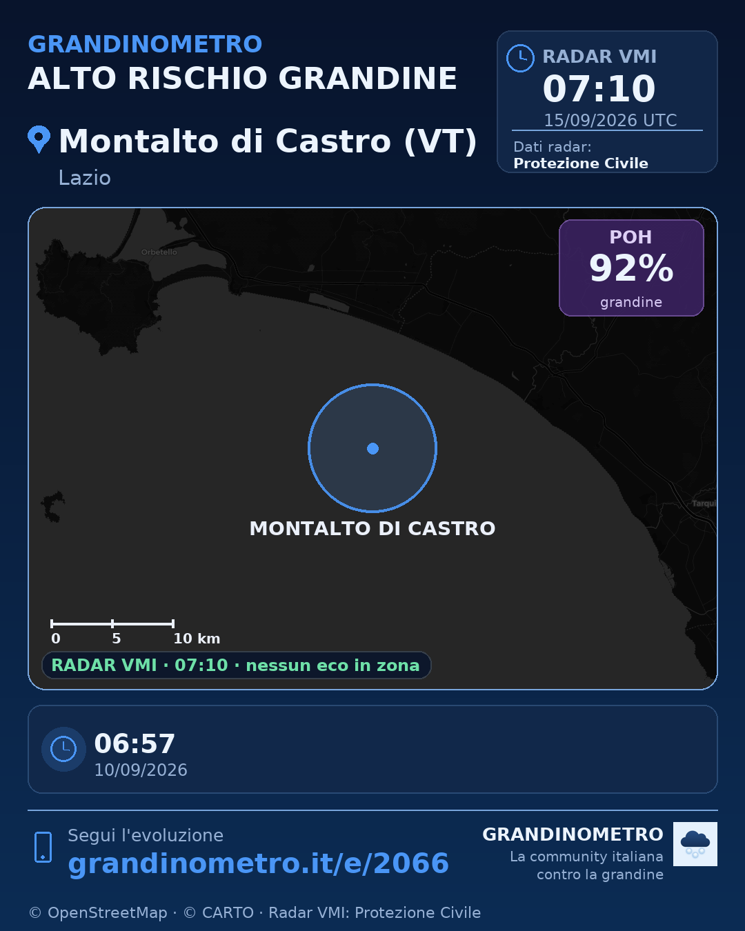 Mappa dell'evento: grandine a Montalto di Castro (VT)