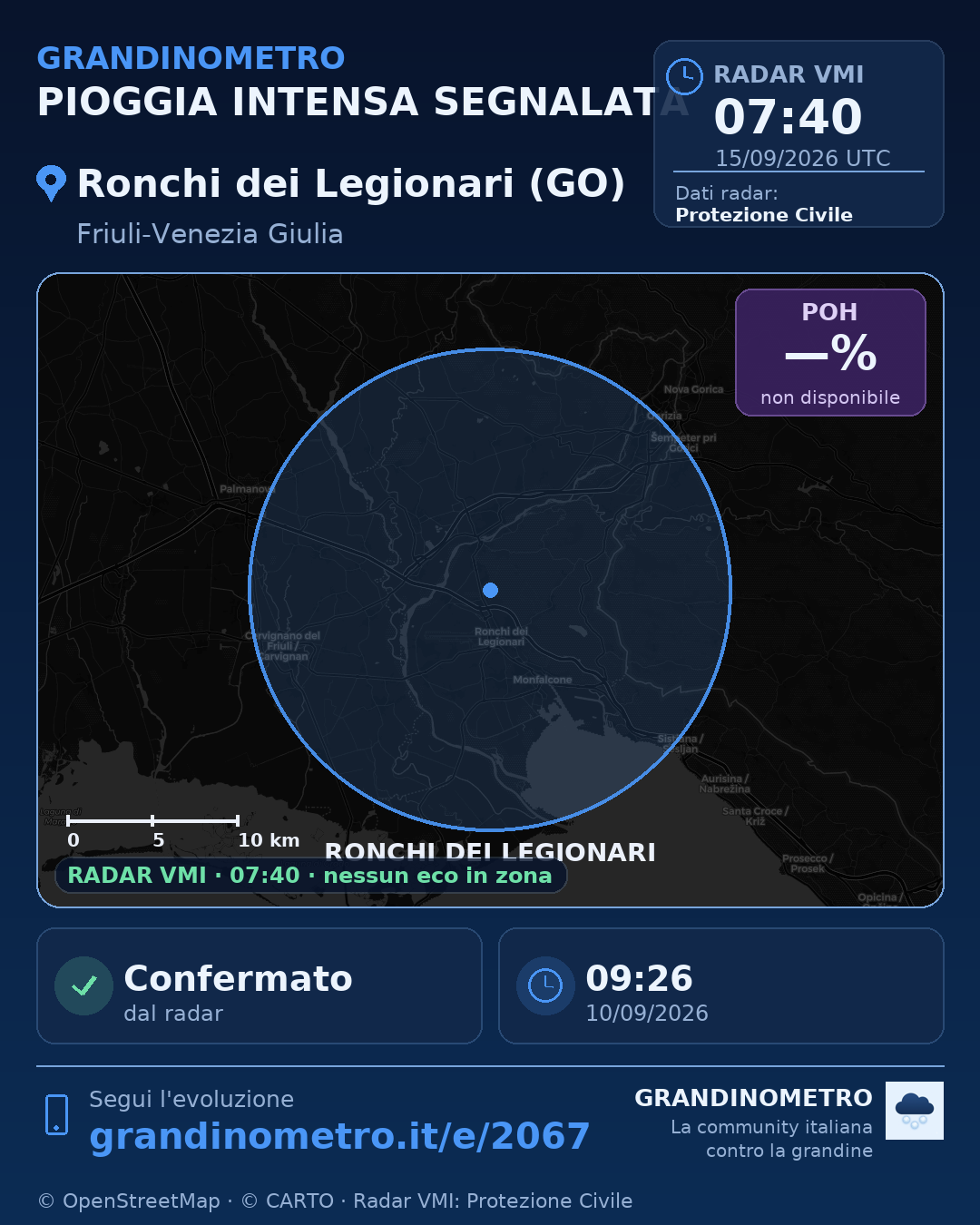 Mappa dell'evento: pioggia intensa a Ronchi dei Legionari (GO)