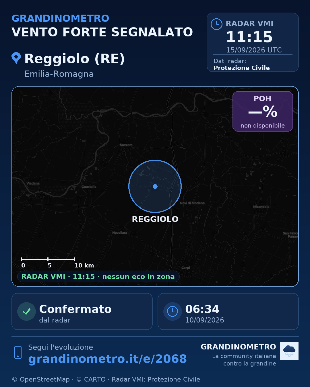 Mappa dell'evento: vento forte a Reggiolo (RE)
