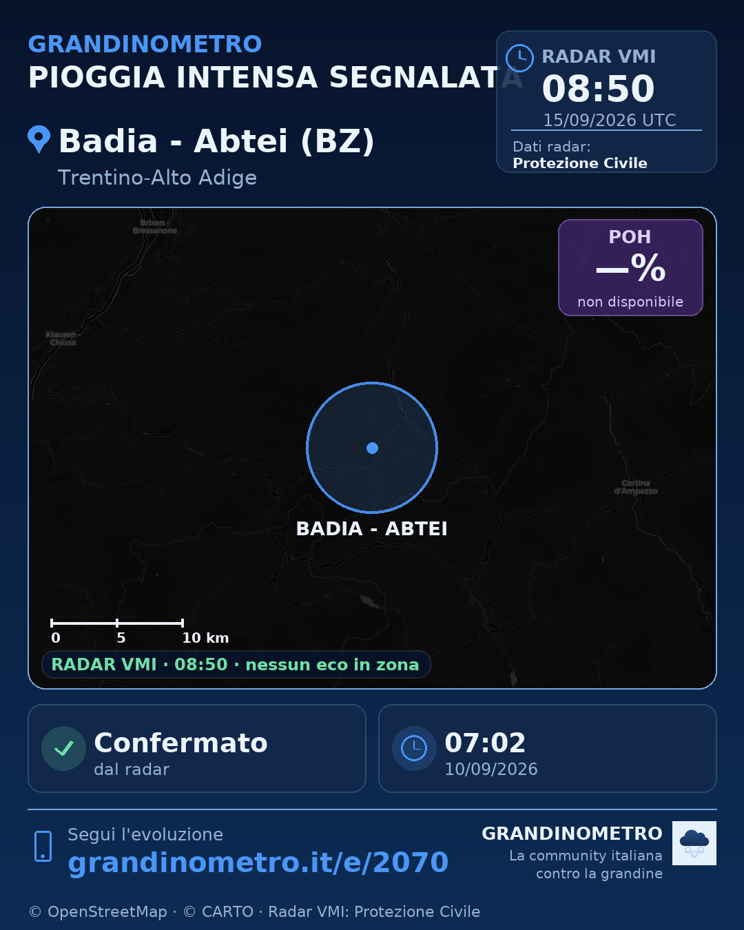 Mappa dell'evento: pioggia intensa a Badia - Abtei (BZ)