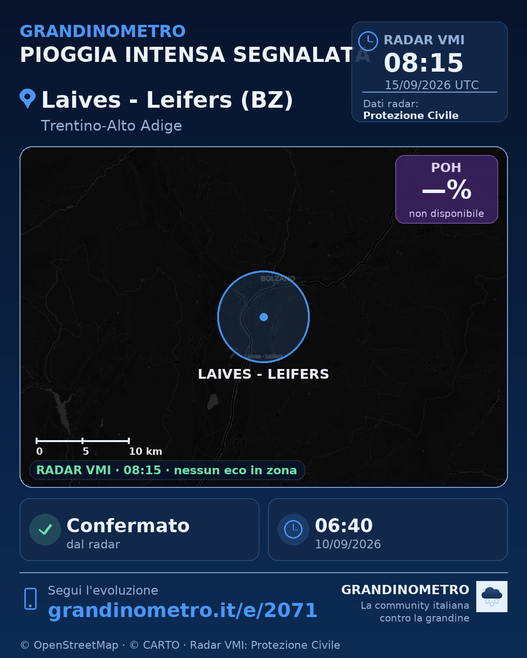 Mappa dell'evento: pioggia intensa a Laives - Leifers (BZ)
