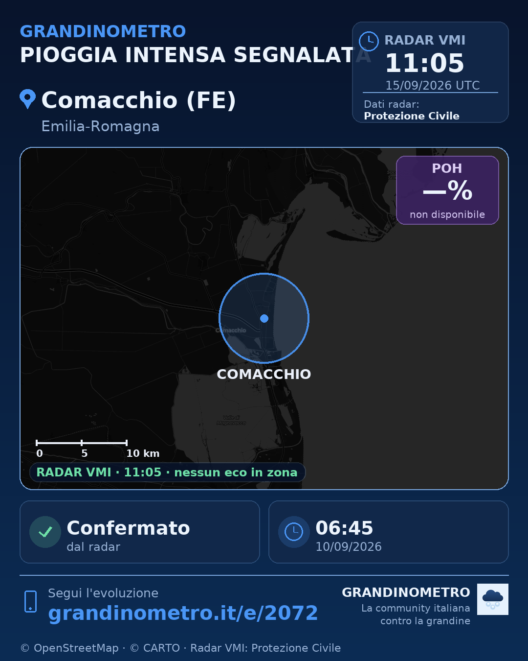Mappa dell'evento: pioggia intensa a Comacchio (FE)