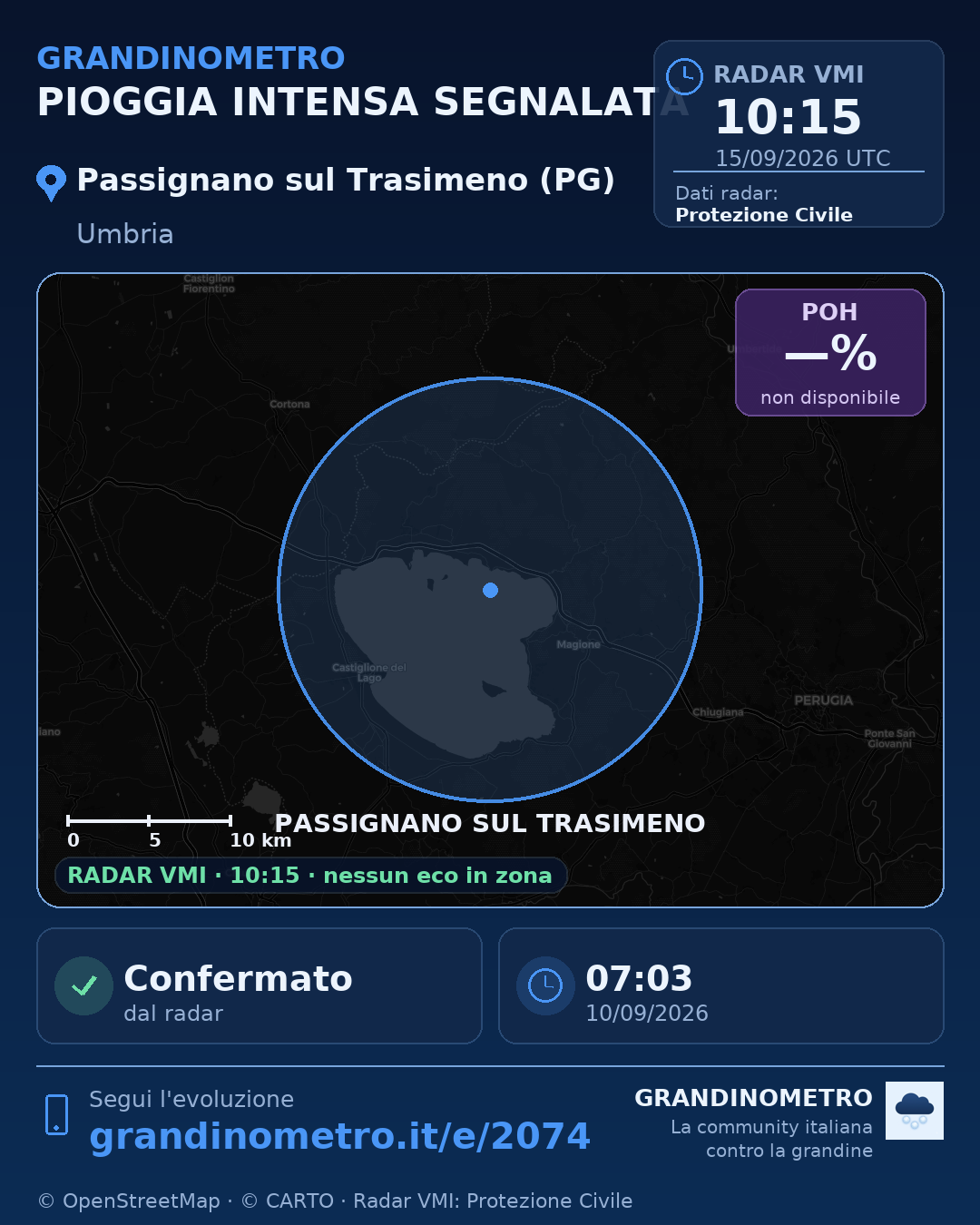 Mappa dell'evento: pioggia intensa a Passignano sul Trasimeno (PG)