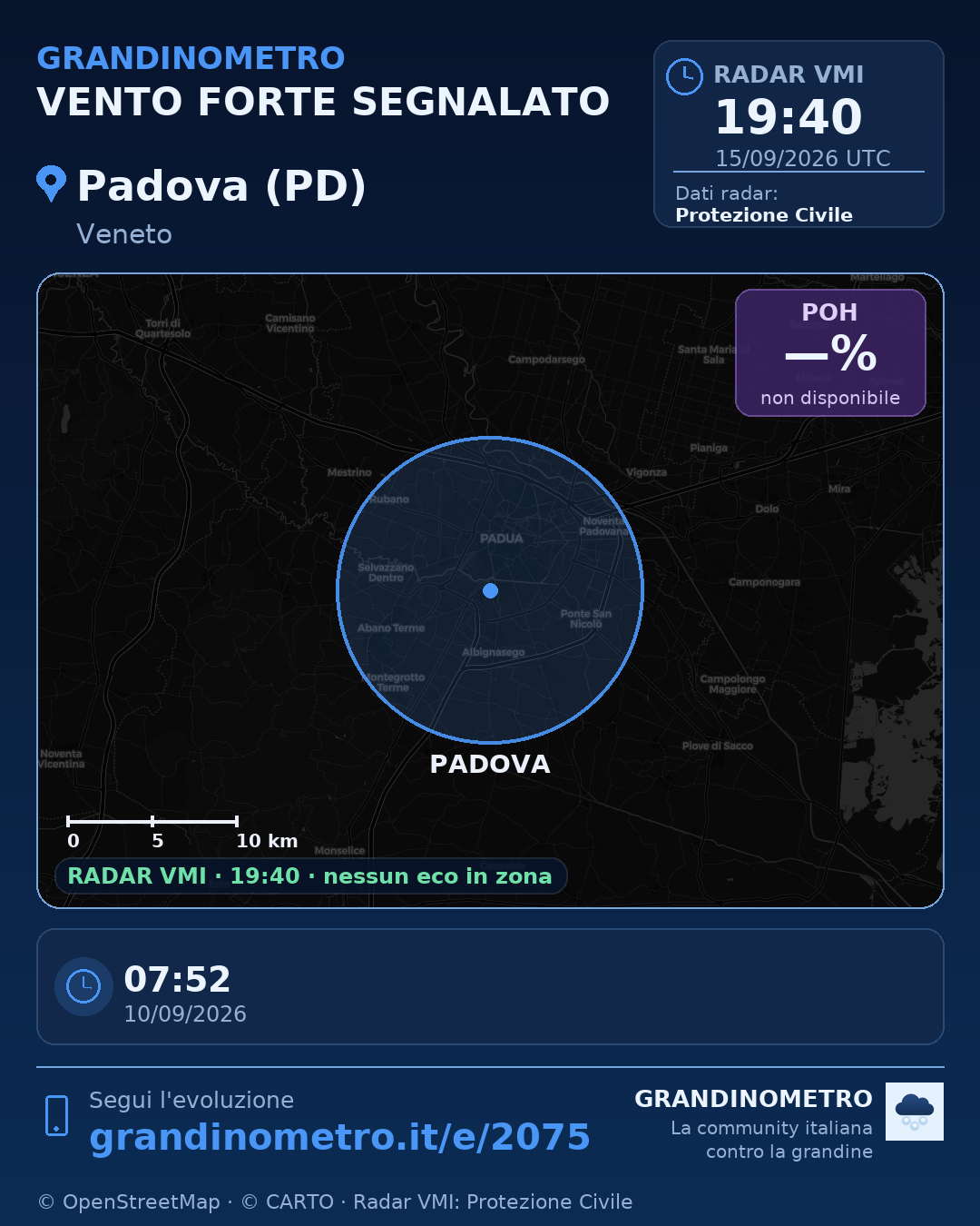 Mappa dell'evento: vento forte a Padova (PD)