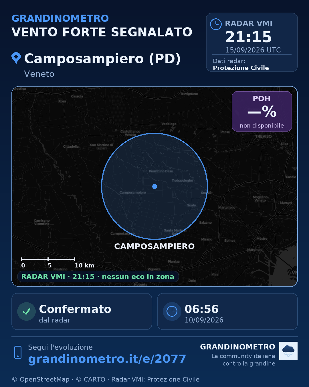 Mappa dell'evento: vento forte a Camposampiero (PD)