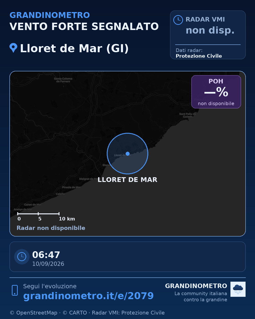 Mappa dell'evento: vento forte a Lloret de Mar (GI)