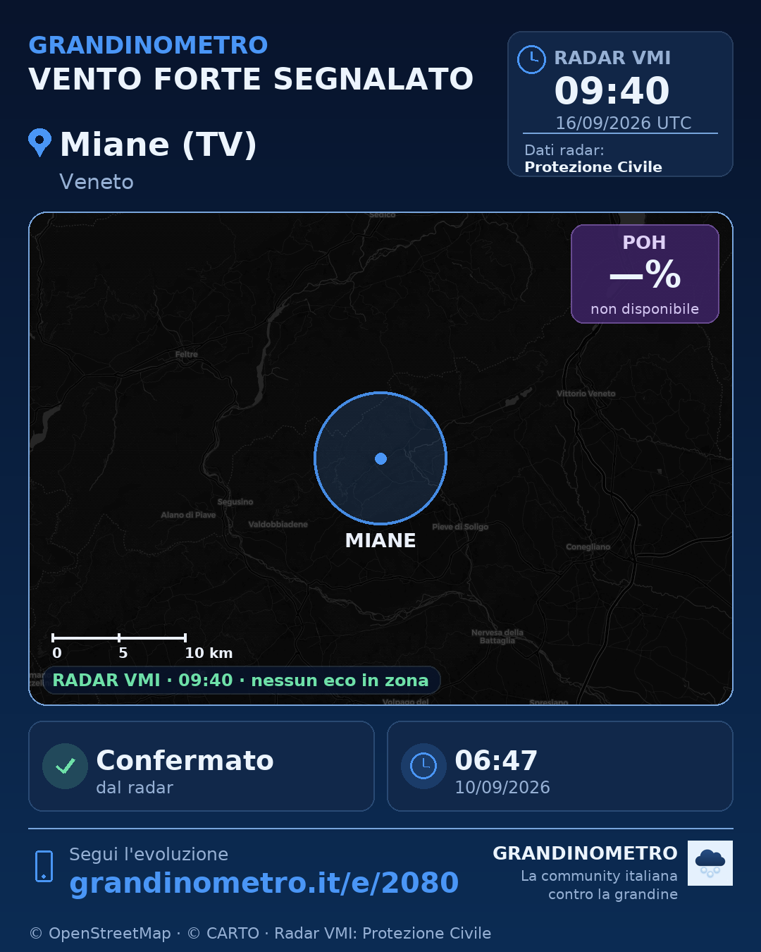 Mappa dell'evento: vento forte a Miane (TV)