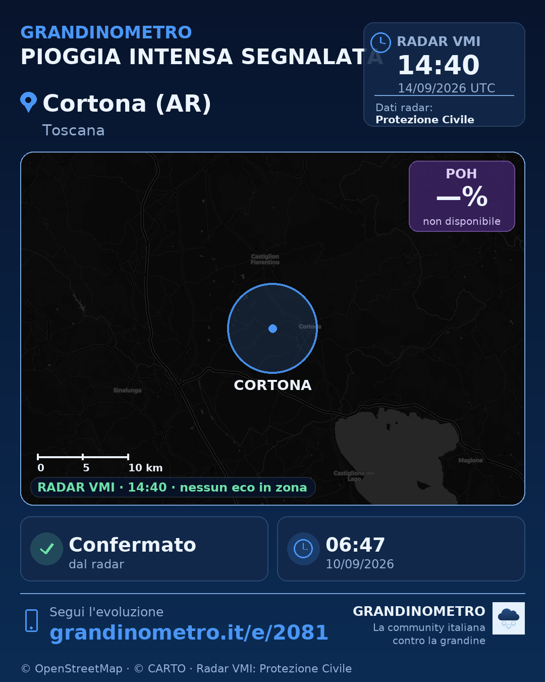 Mappa dell'evento: pioggia intensa a Cortona (AR)