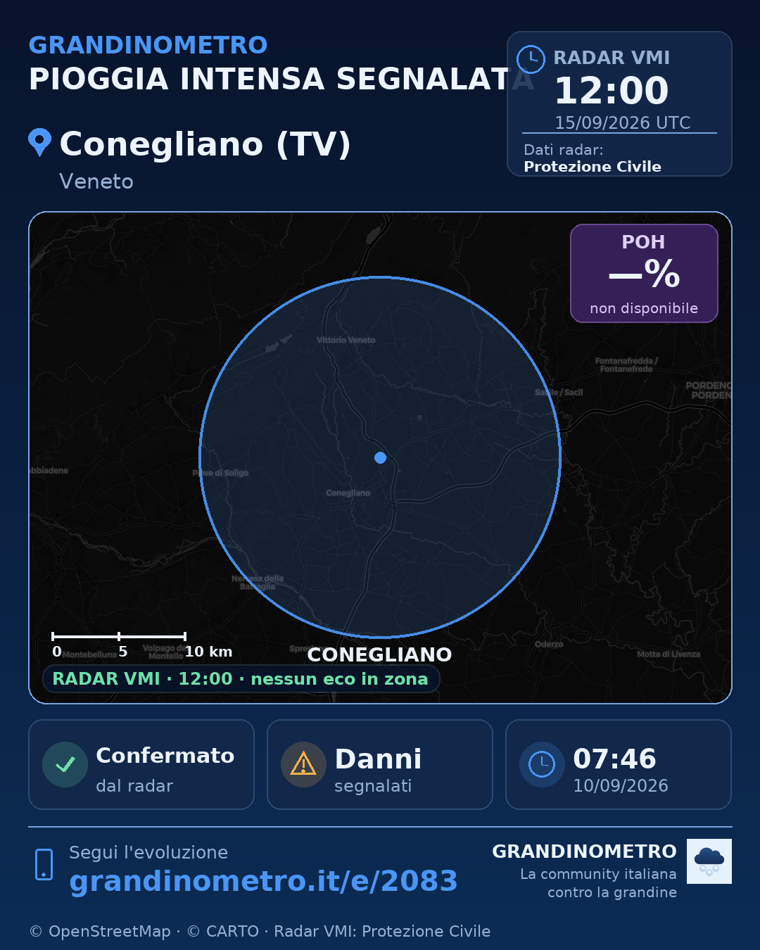 Mappa dell'evento: pioggia intensa a Conegliano (TV)