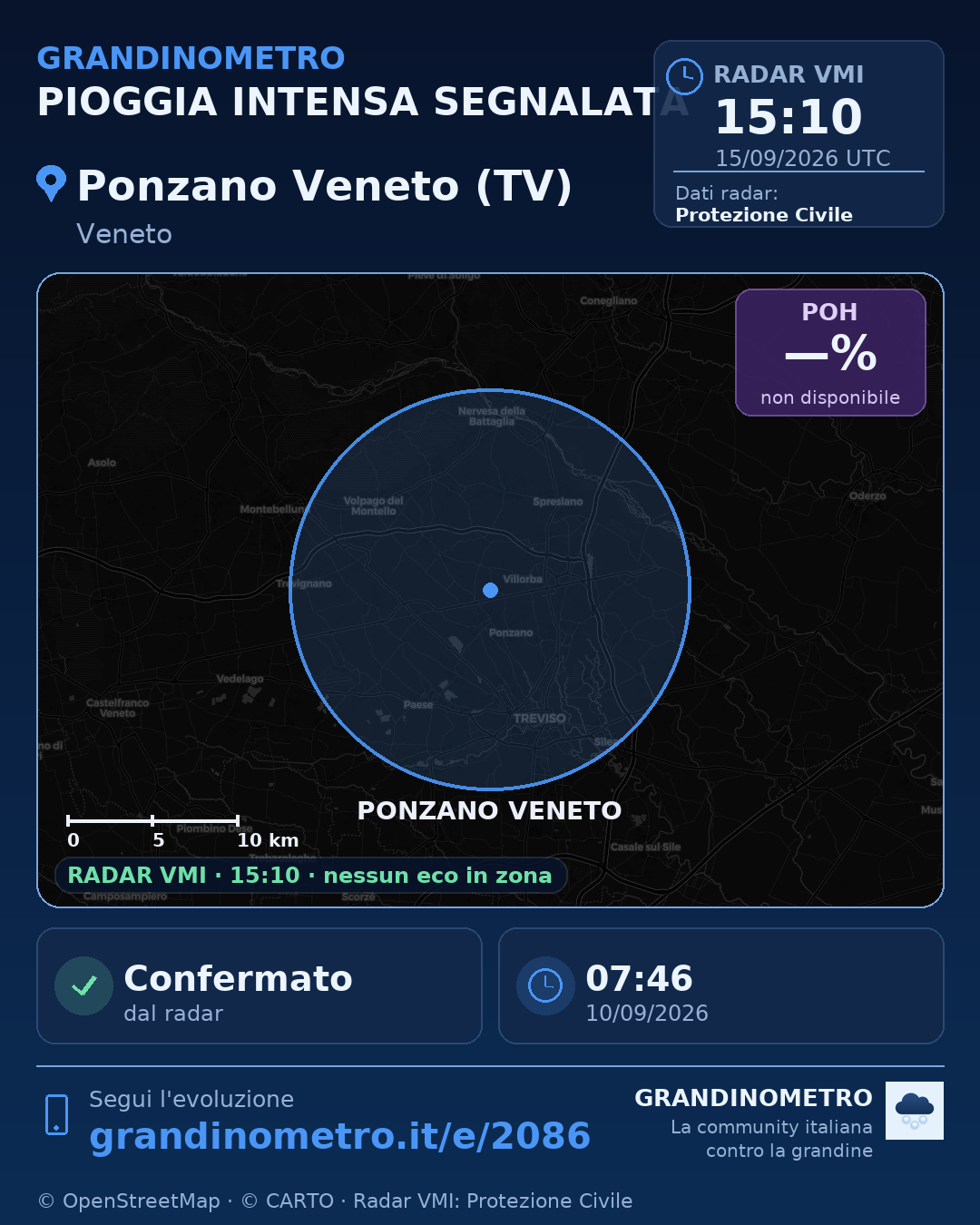 Mappa dell'evento: pioggia intensa a Ponzano Veneto (TV)
