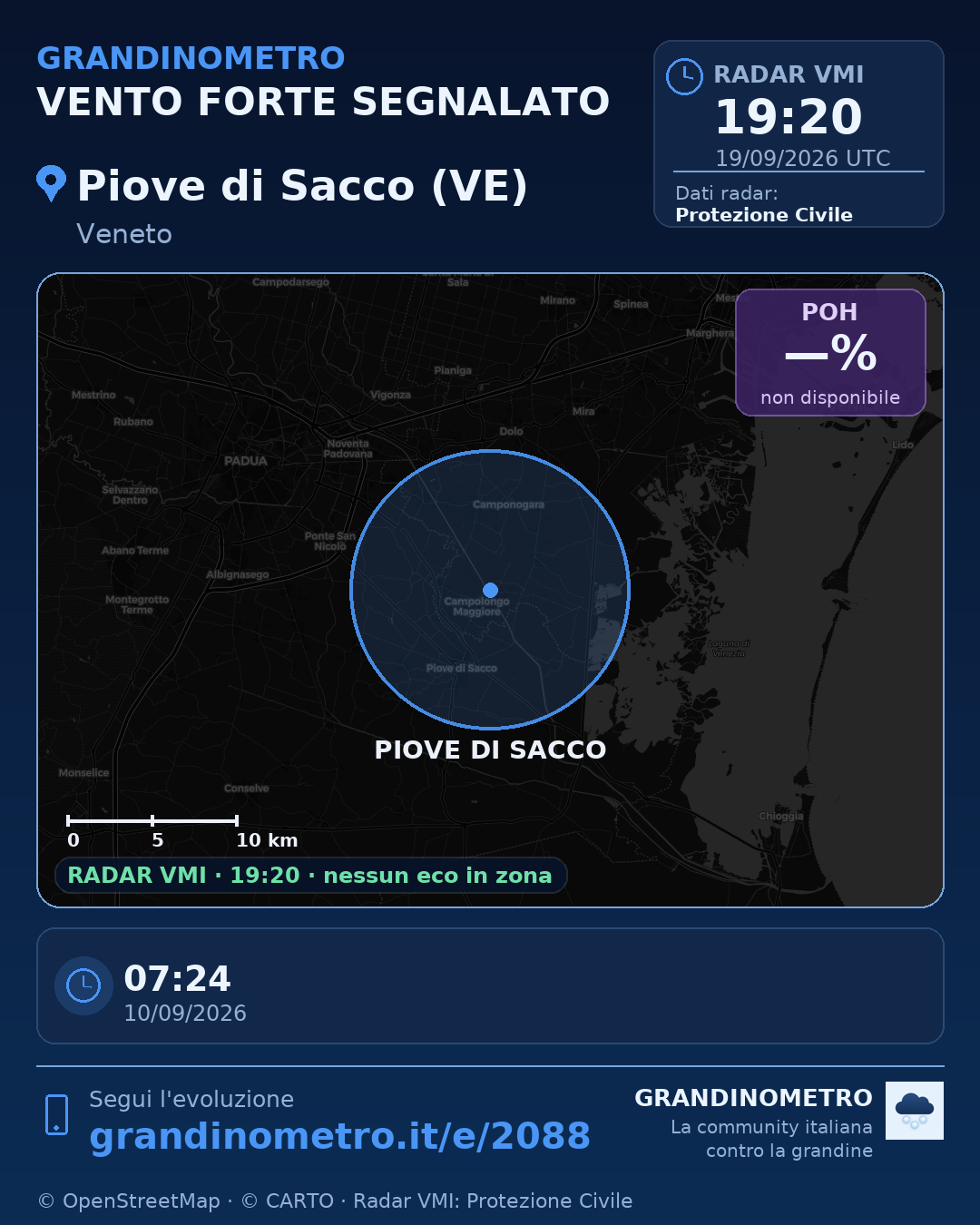 Mappa dell'evento: vento forte a Piove di Sacco (VE)