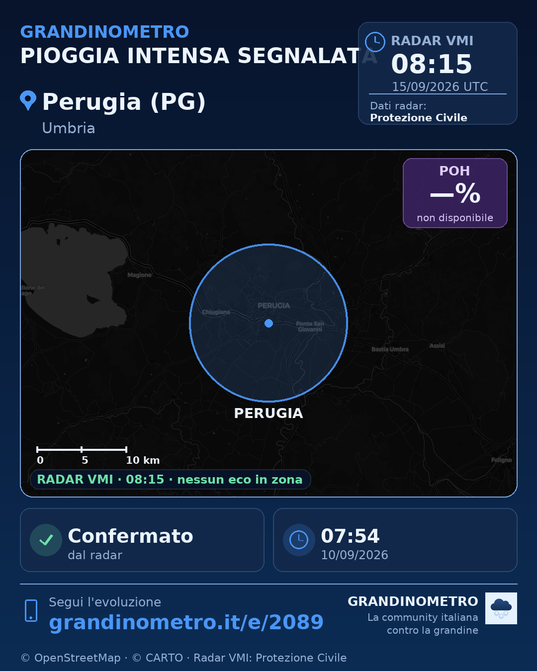 Mappa dell'evento: pioggia intensa a Perugia (PG)