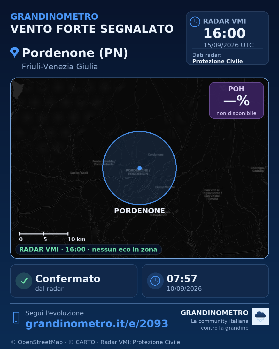 Mappa dell'evento: vento forte a Pordenone (PN)