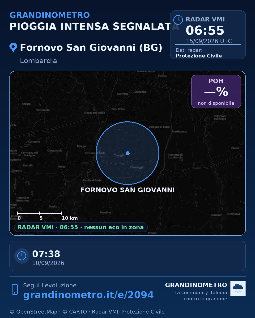 Mappa dell'evento: pioggia intensa a Fornovo San Giovanni (BG)