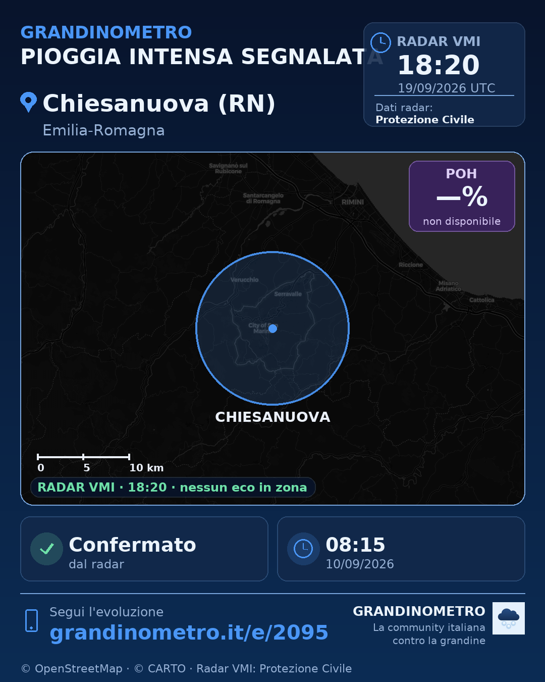 Mappa dell'evento: pioggia intensa a Chiesanuova (RN)