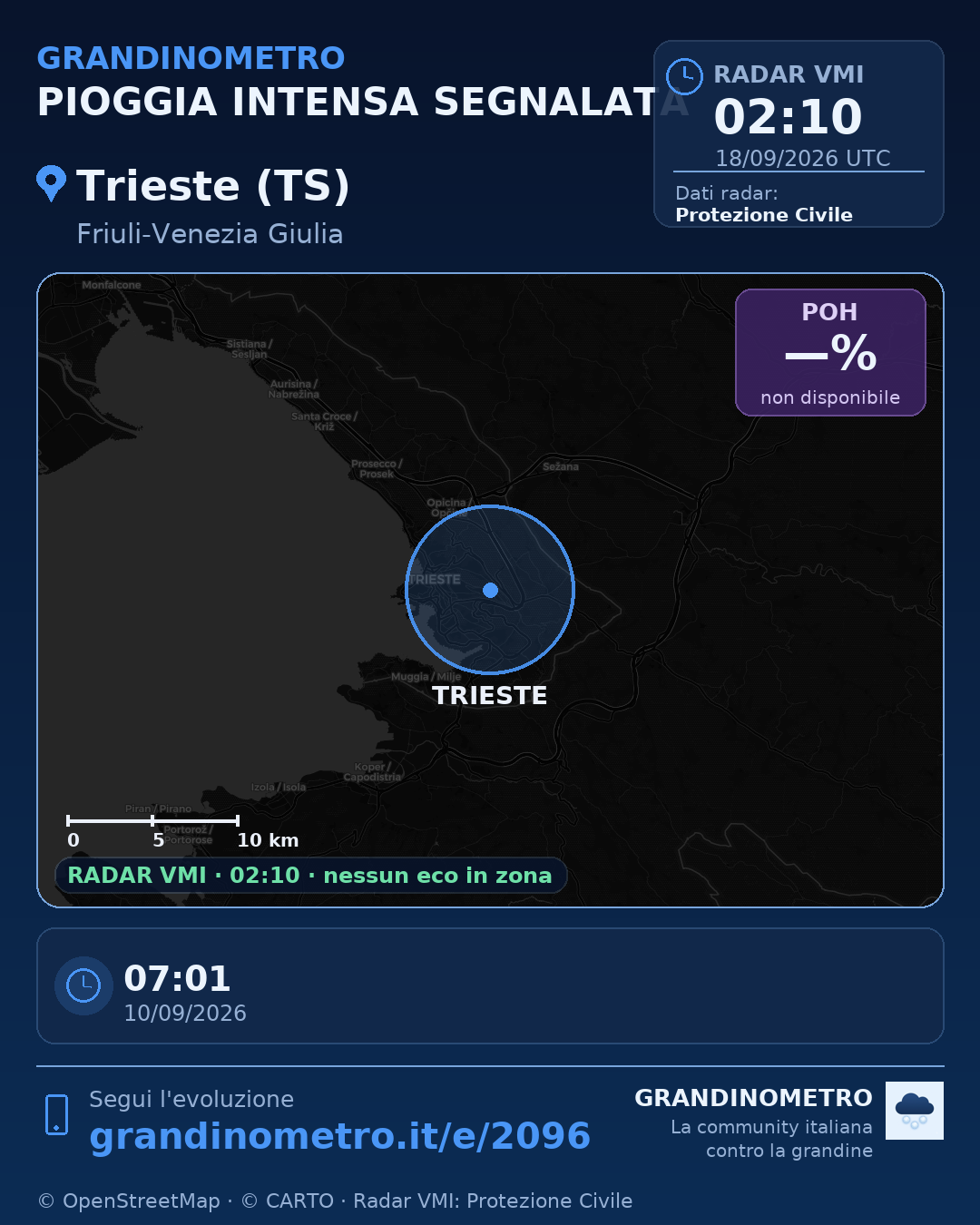 Mappa dell'evento: pioggia intensa a Trieste (TS)