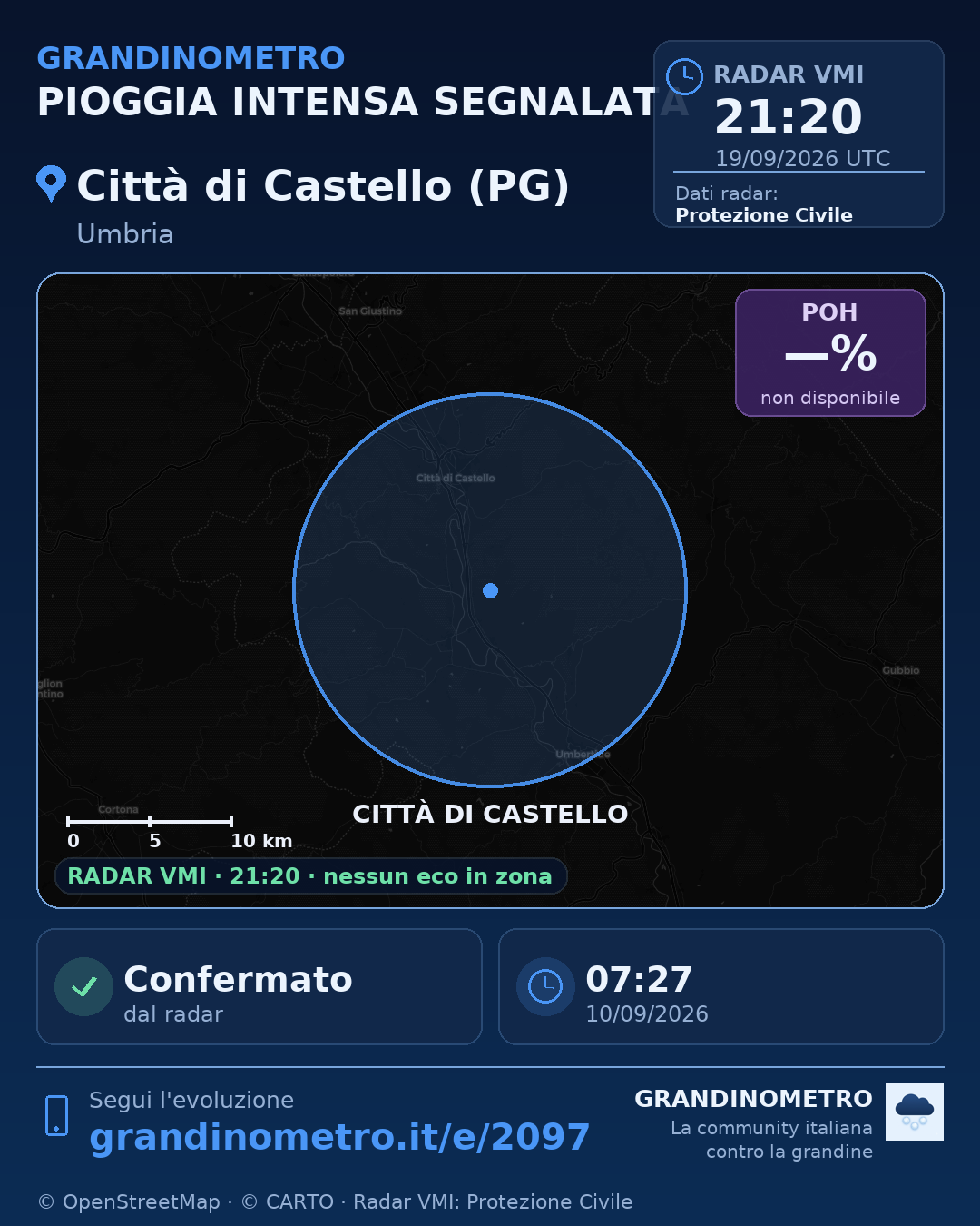 Mappa dell'evento: pioggia intensa a Città di Castello (PG)