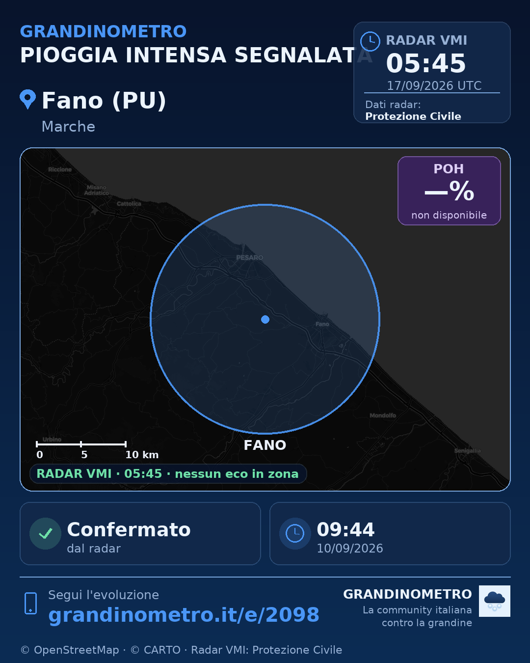 Mappa dell'evento: pioggia intensa a Fano (PU)