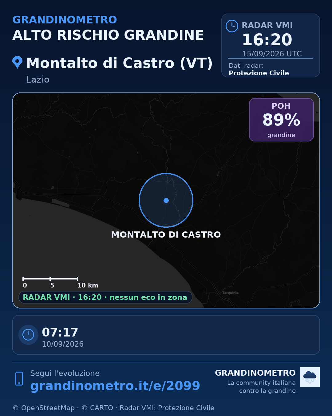 Mappa dell'evento: grandine a Montalto di Castro (VT)