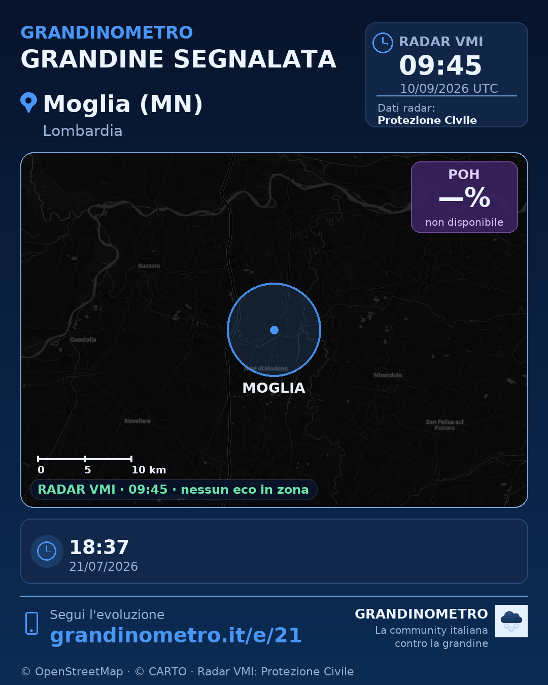 Mappa dell'evento: grandine a Moglia (MN)