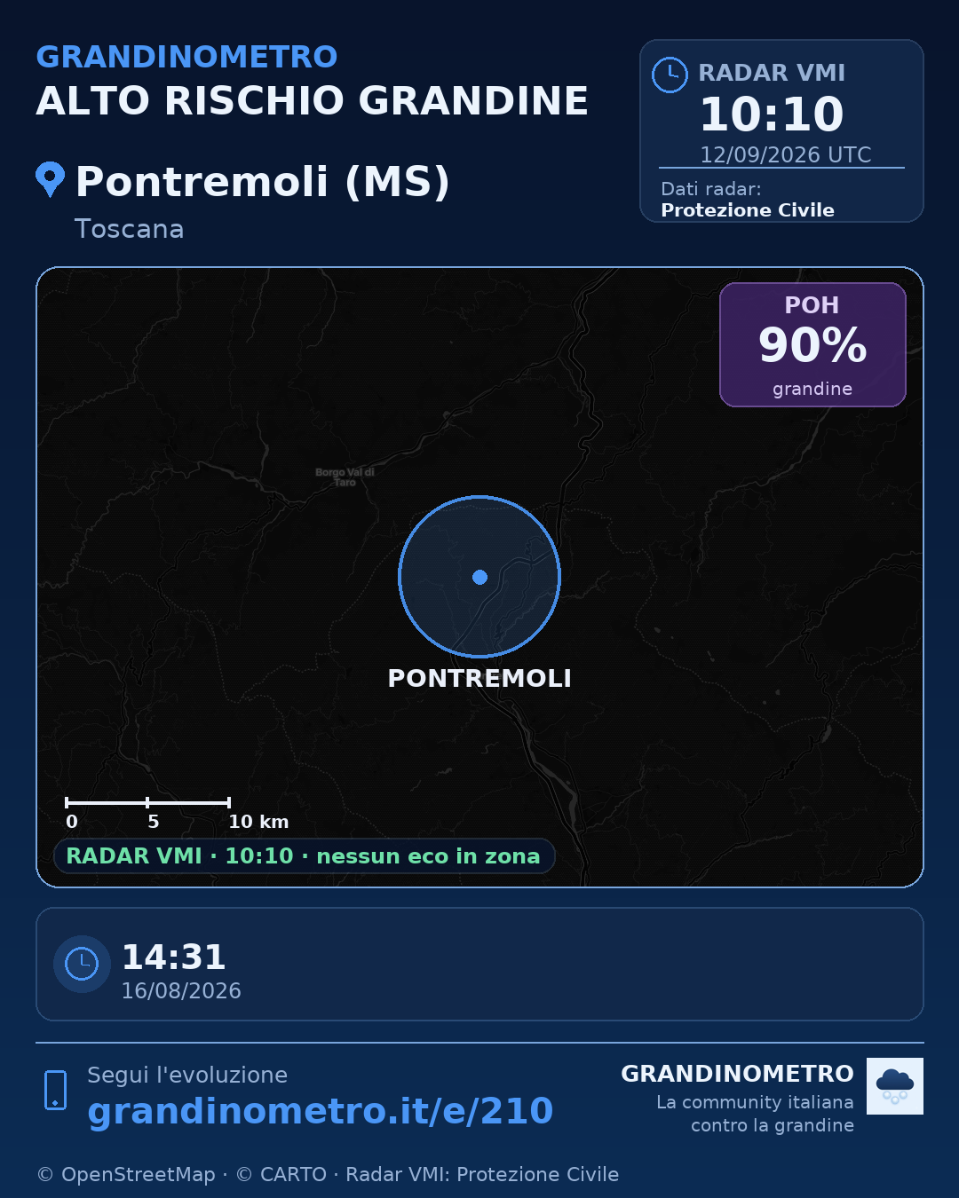 Mappa dell'evento: grandine a Pontremoli (MS)