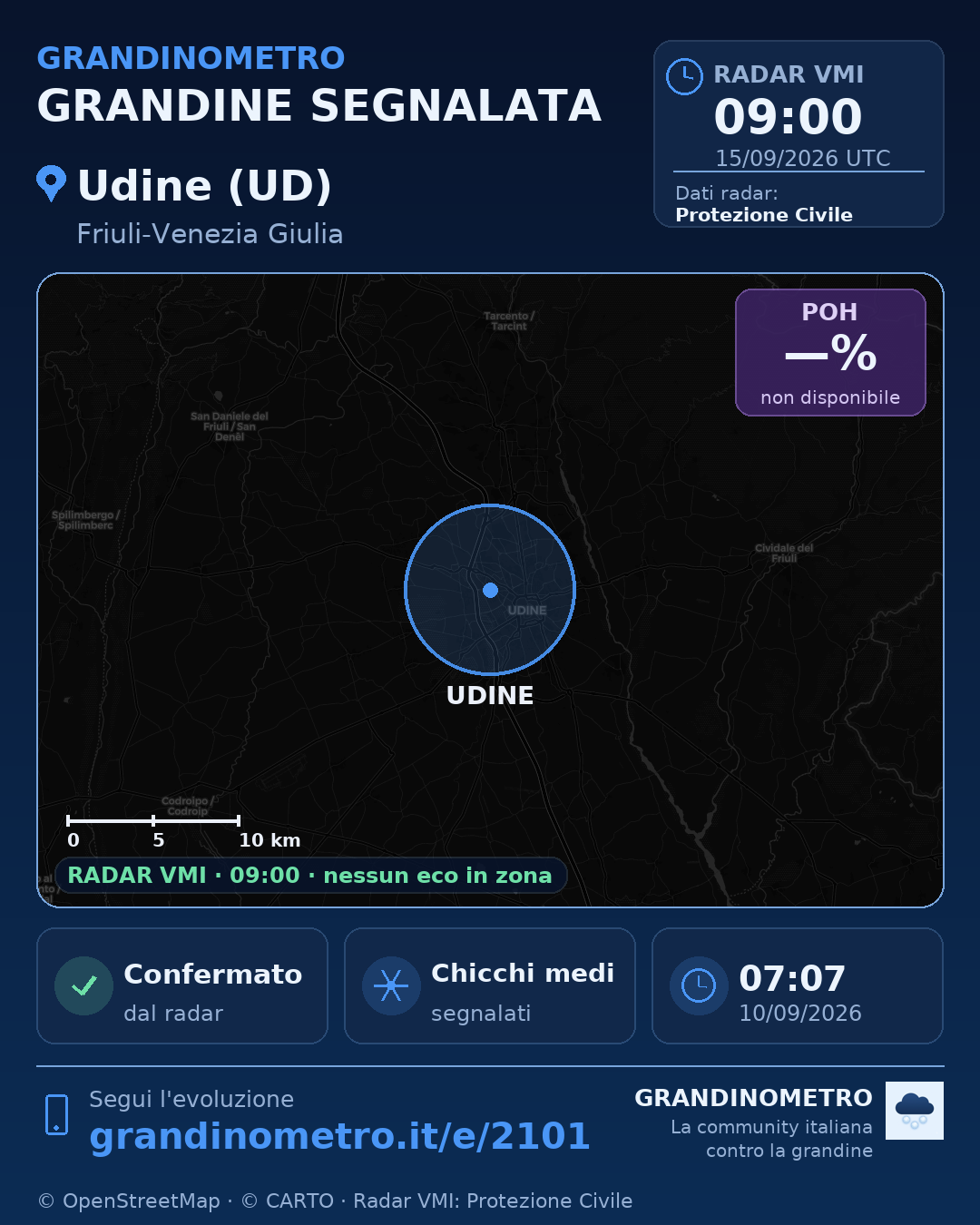 Mappa dell'evento: grandine a Udine (UD)