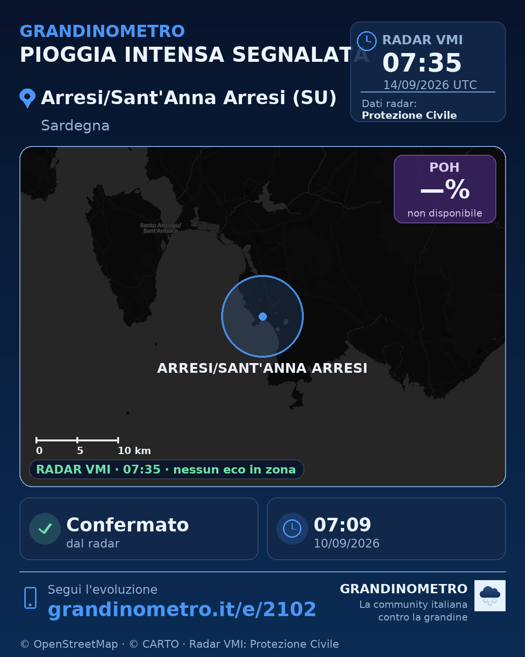 Mappa dell'evento: pioggia intensa ad Arresi/Sant'Anna Arresi (SU)
