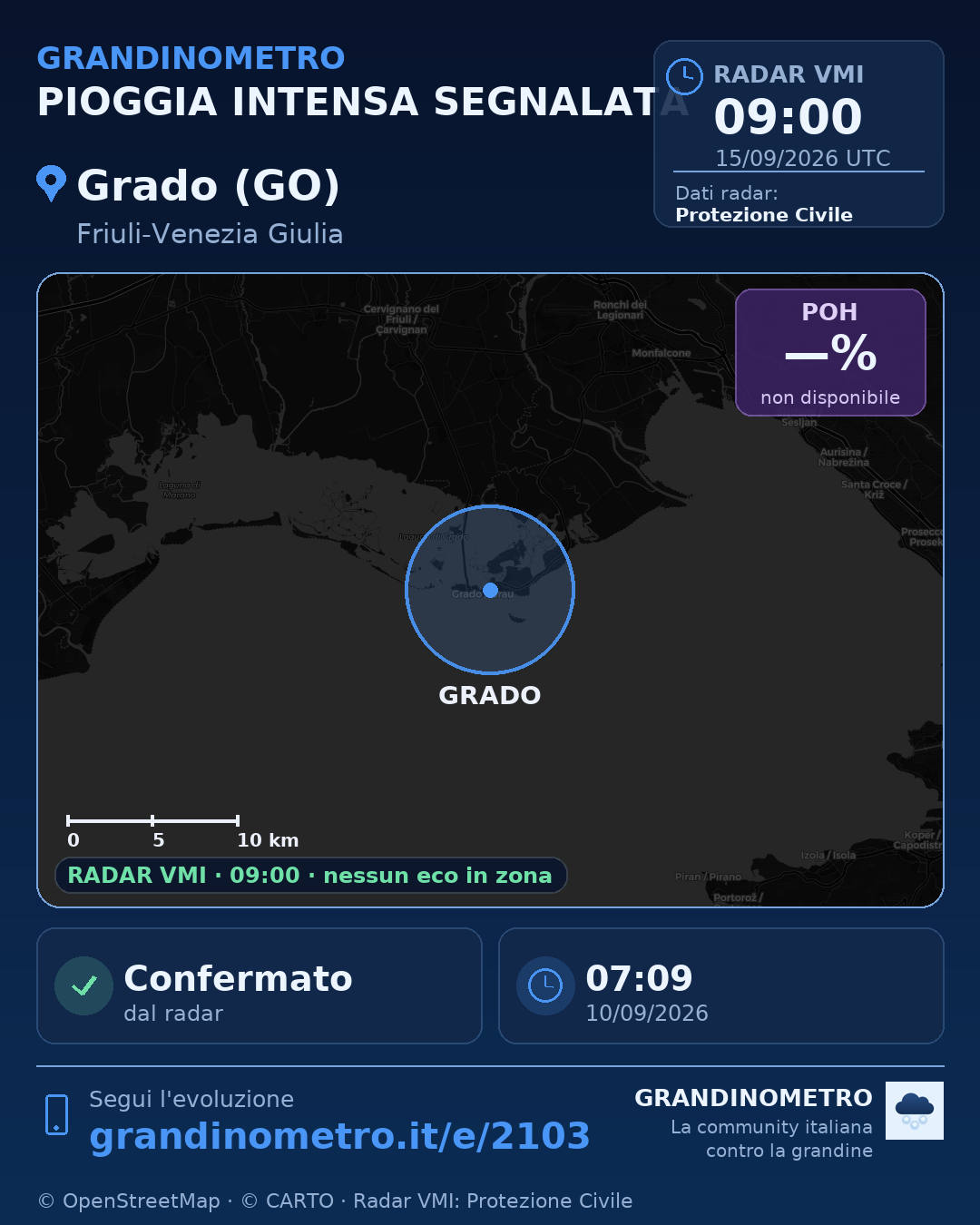 Mappa dell'evento: pioggia intensa a Grado (GO)