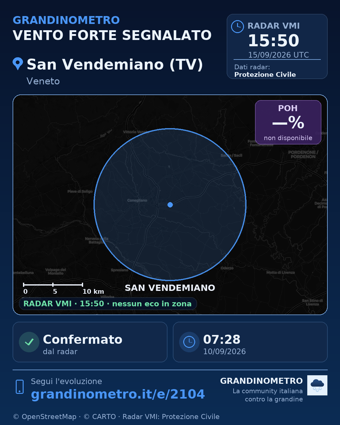 Mappa dell'evento: vento forte a San Vendemiano (TV)