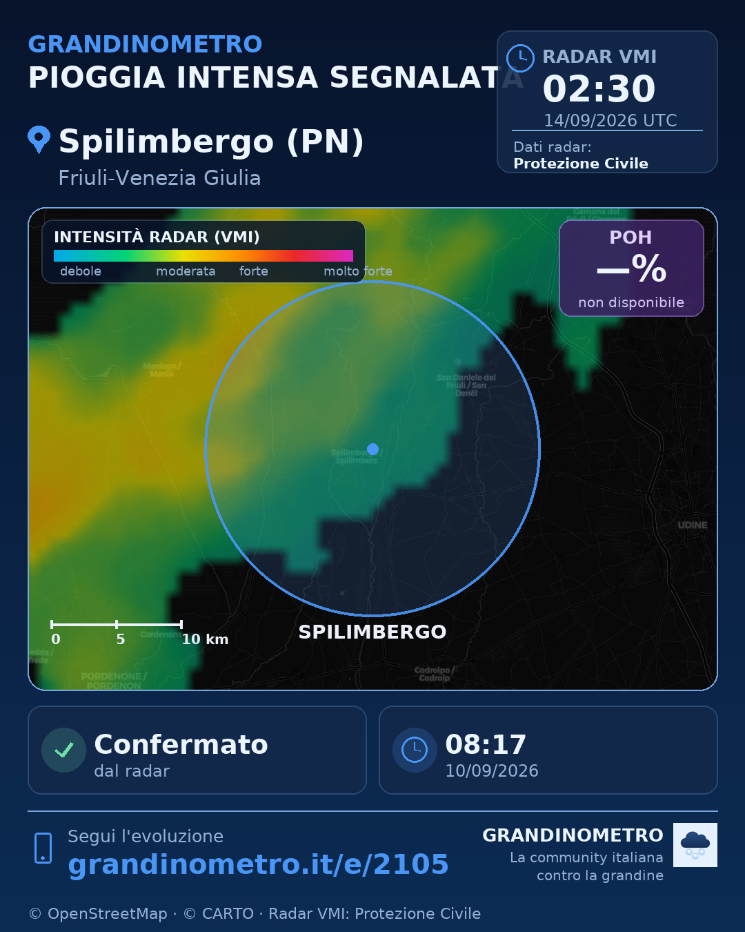 Mappa dell'evento: pioggia intensa a Spilimbergo (PN)