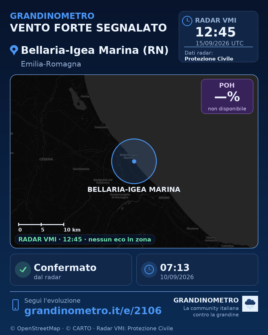 Mappa dell'evento: vento forte a Bellaria-Igea Marina (RN)