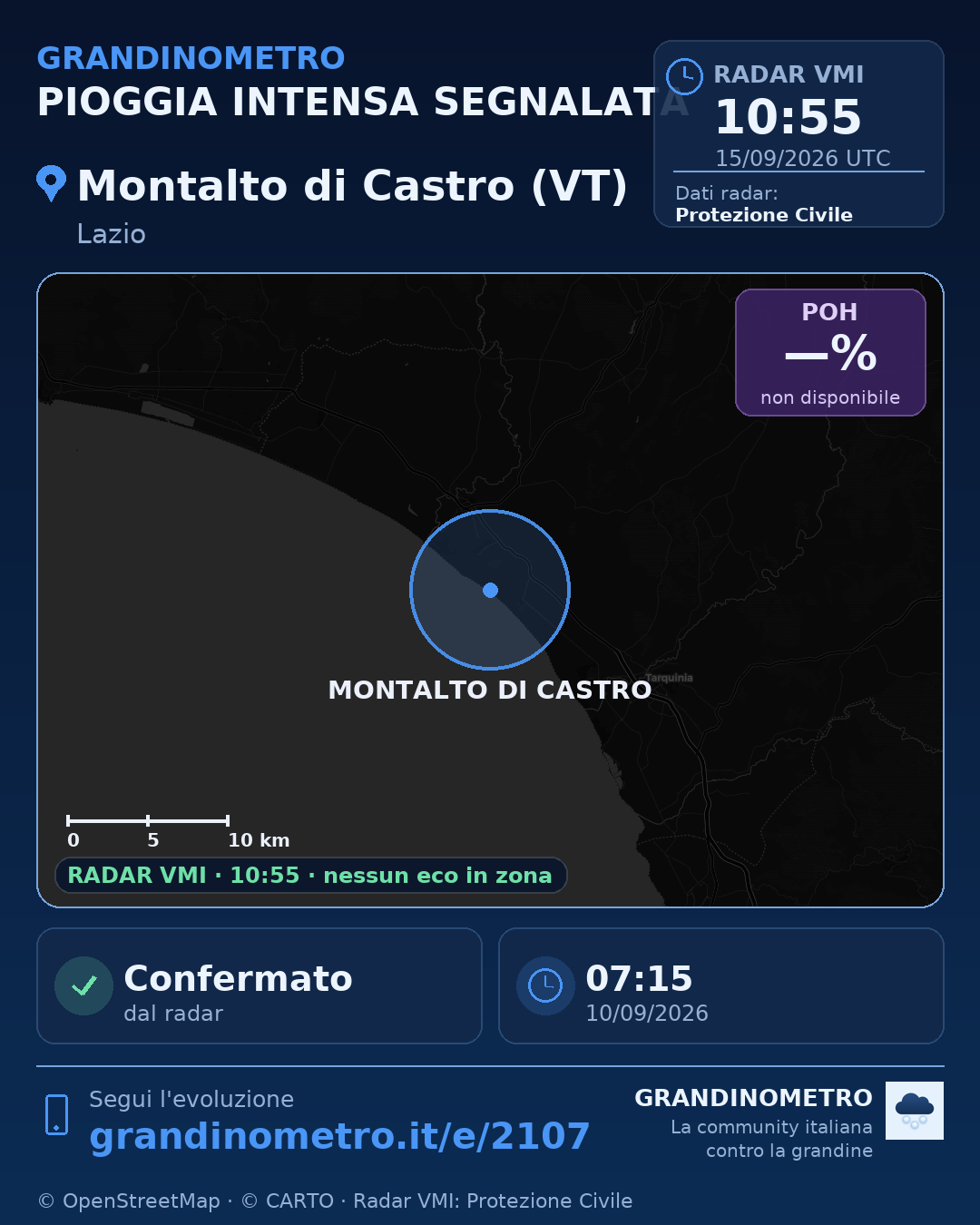 Mappa dell'evento: pioggia intensa a Montalto di Castro (VT)