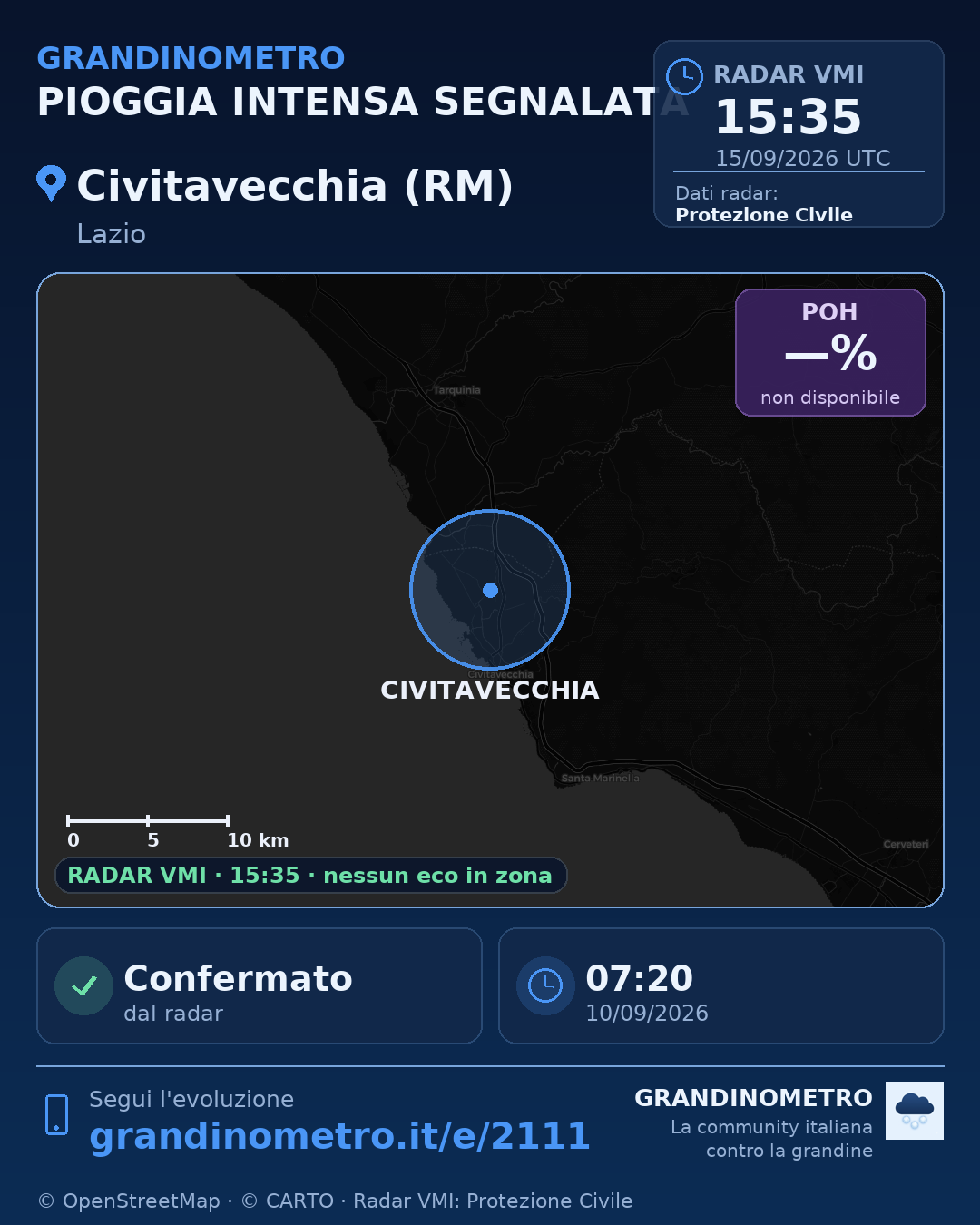 Mappa dell'evento: pioggia intensa a Civitavecchia (RM)