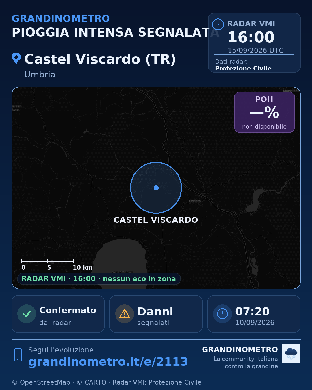 Mappa dell'evento: pioggia intensa a Castel Viscardo (TR)